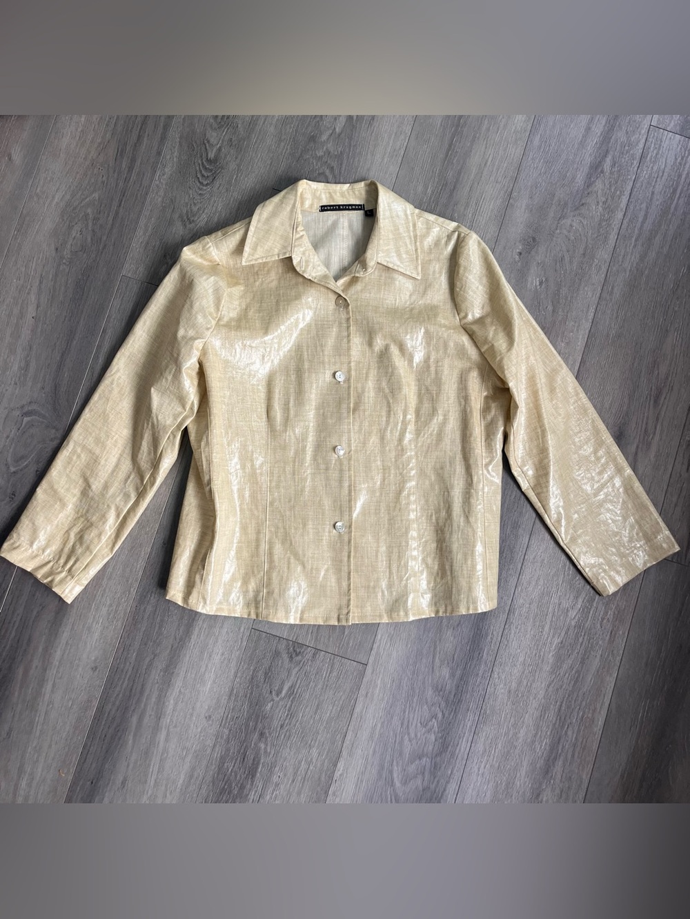 Robert Krugman 100% Linen Glazed Jacket Gold Champagne Large USA